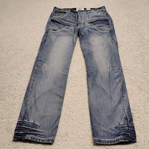 Kanji Jeans Mens 36x34 Blue Straight Denim Grunge Faded Distressed Designer